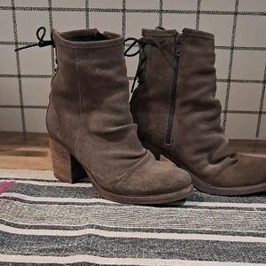 Suede Lace-Up Ankle Booties in Olive Green